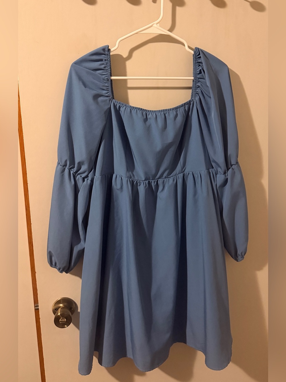 Amazon Women's Light Blue Square Neck Long Sleeve Babydoll Dress
